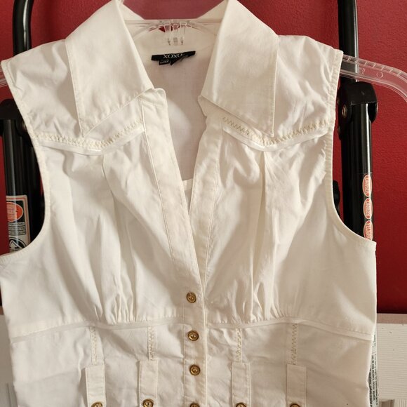 XOXO Y2K White Satin Trim Vintage Style Sleeveless Button Top Women's Size M - Picture 10 of 16